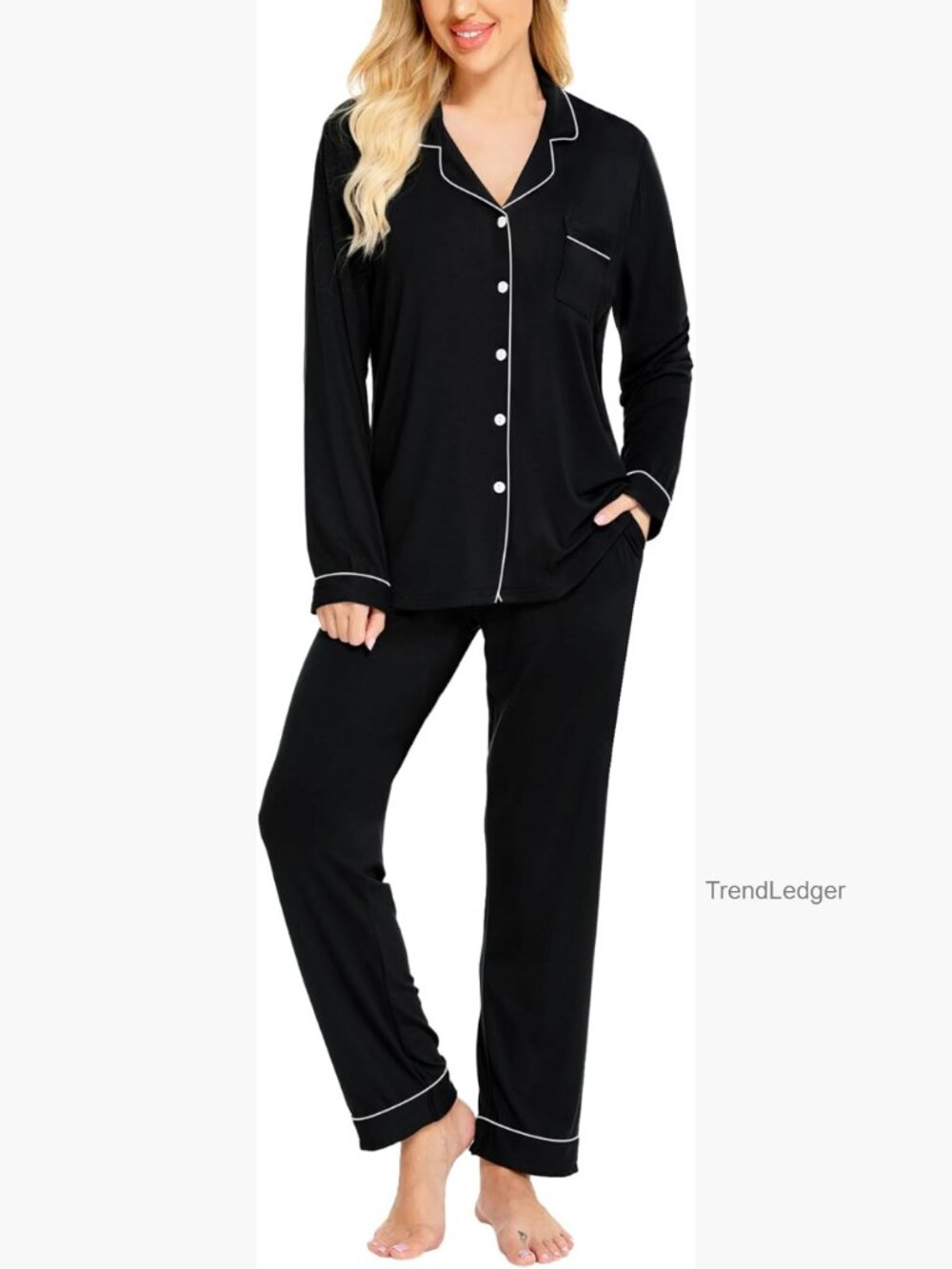 Women's Long Sleeve Pajama Set Button Down Nightwear Soft Cotton Loungewear